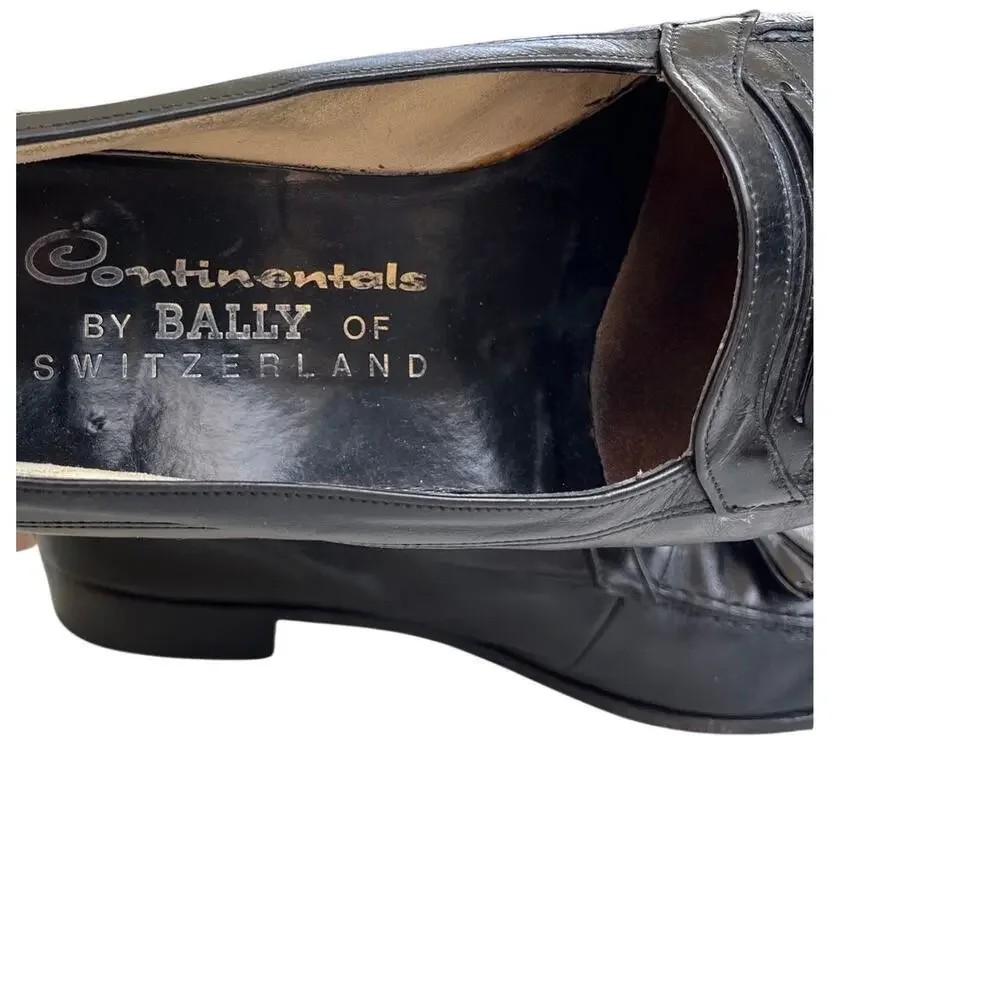 Bally of Switzerland Mens Loafers Size 10 Black Leather Kiltie Tassel Shoes Vtg